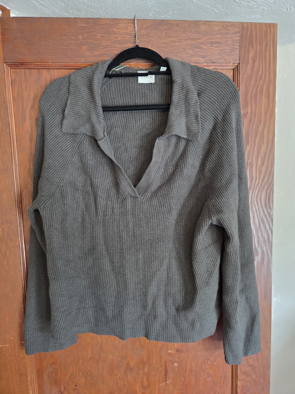 Women's Collared V-Neck Knit Sweater - Brown